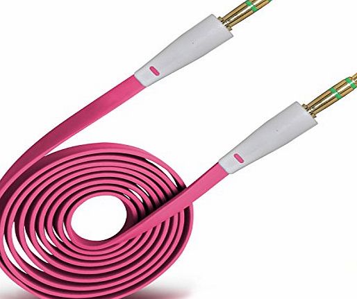 (Hot Pink) iPhone 6 3.5mm Jack To Jack Flat Cable AUX Auxiliary Audio Cable Lead By *Aventus*