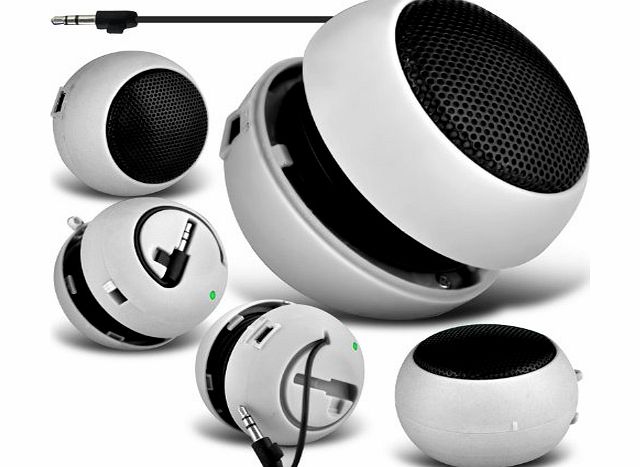 (White) Sony Xperia M2, dual, Sony Xperia M Universal Mini Capsule Travel Rechargable Loud Bass Speaker 3.5mm Jack To Jack Input Exclusive By *Aventus*