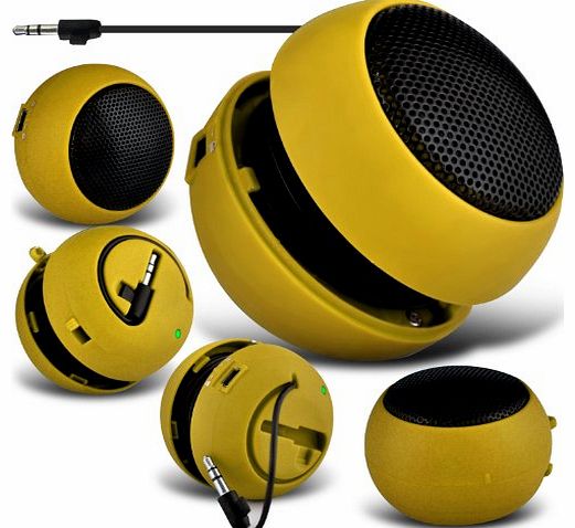 (Yellow) Sony Xperia M2, dual, Sony Xperia M Universal Mini Capsule Travel Rechargable Loud Bass Speaker 3.5mm Jack To Jack Input Exclusive By *Aventus*