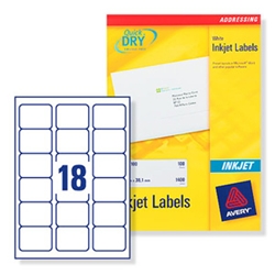 Avery Quick DRY Inkjet Labels. 18 per sheet. 100