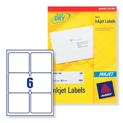 Quick DRY Inkjet Labels. 6 per sheet. 25