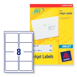 Avery Quick DRY Inkjet Labels. 8 per sheet. 100