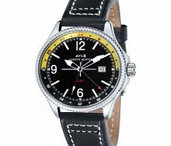 AVI-8 Mens Hawker Hunter Black Leather Strap Watch