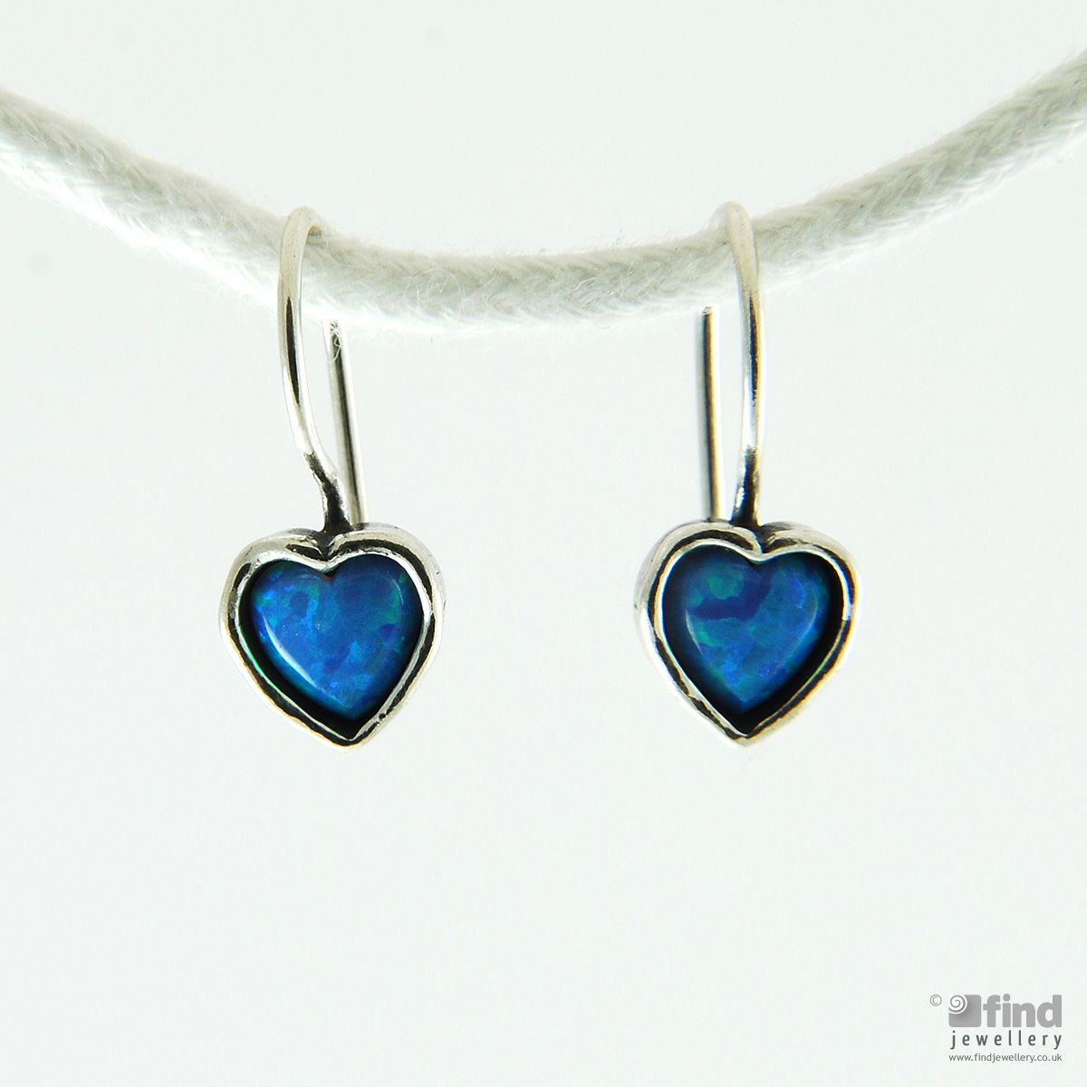 Sterling Silver Opal Heart Drop Earrings