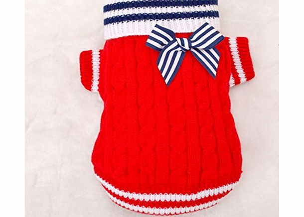 awhao Pet Dog Puppy Winter Warm Bow Knit Sweater Top Clothes Jumper Coat Apparel