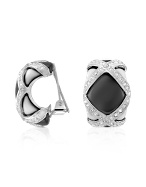 AZ Collection Black and White Enamel and Swarovski Crystal Clip On Earrings