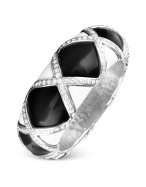 AZ Collection Black and White Enamel and Swarovski Crystal Cuff Bracelet