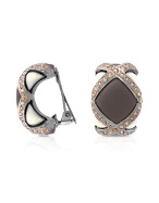 AZ Collection Brown and Ivory Enamel and Swarovski Crystal Clip On Earrings
