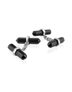 AZ Collection Double Sided Onyx Silver Plated Cufflinks