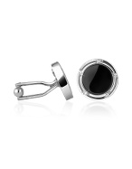AZ Collection Onyx Silver Plated Round Cufflinks