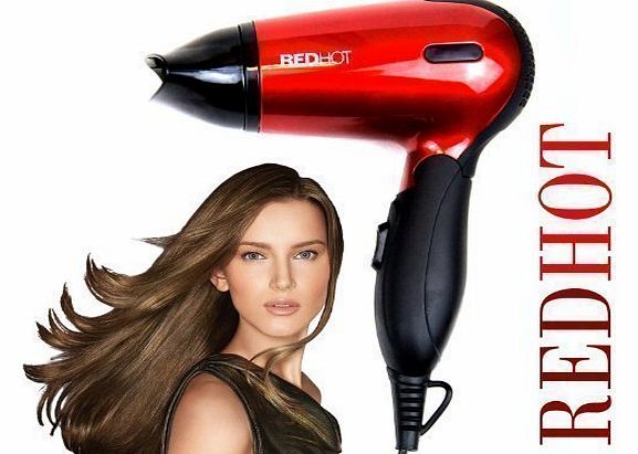 B Ross Red Hot Professional Style Compact Foldable Hair Dryer Hairdryer with Concentrator Nozzle