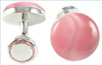 Babette Wasserman Pink Round Lightening Stone Cufflinks by