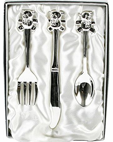 Silver Plated Teddy Cutlery Set - Lovely Gift for New Baby, Christening or Baptism