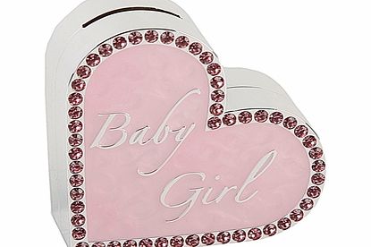 Baby Girl Silver Heart Money Box