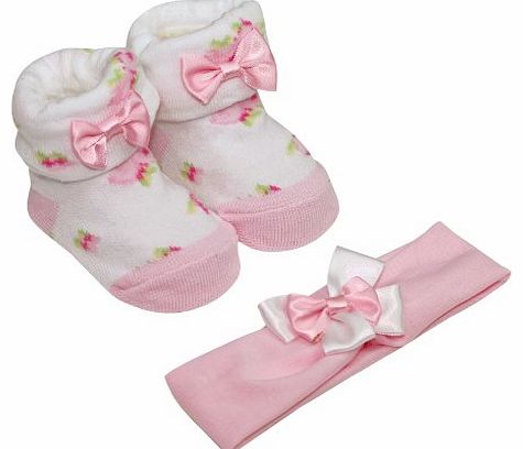 BABYTOWN Baby Girls Cute Socks Booties with Matching Headband, Newborn Gift Set