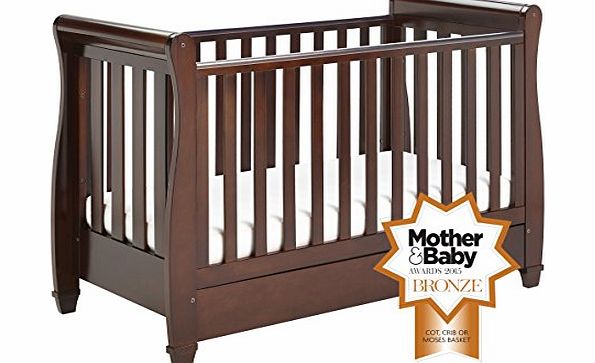 Babymore Eva Sleigh Cot Bed Dropside with Drawer (Dark Brown)