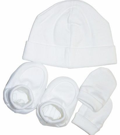 3pc Essential White, Blue & Pink Gift Set ``Hat, Bootees & Mittens Gift Set`` ``Fantastic as a gift`` (WHITE) One Size