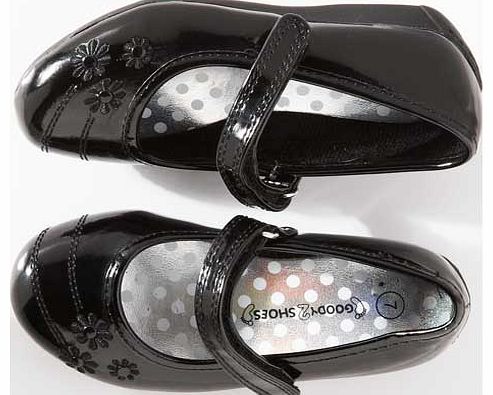 Back to School Girls Black Patent Flower Shoes