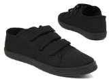 Baden New Womens Black Velcro Canvas Pumps Plimsoles Flat Shoes