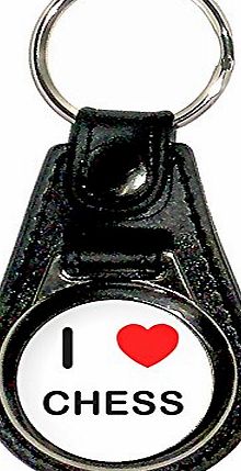BadgeBeast I Love Heart Chess - Chrome Medallion Faux Leather Key Ring Key Rob