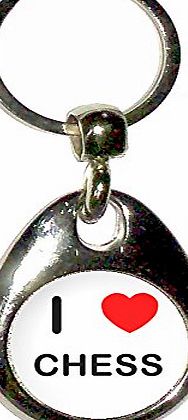 BadgeBeast I Love Heart Chess - Chrome Tear Drop Shaped Double Sided Key Ring