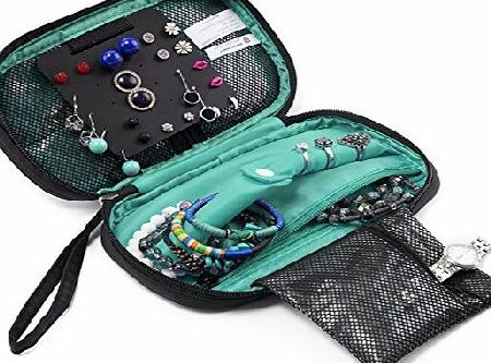 BAGSMART Portable Travel Hanging Jewelry Storage Case Organizer Bag Blue