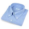 Blue and White Striped Button Down Cotton Italian Dress Shirt