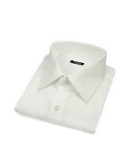 Solid White Twill Cotton Italian Dress Shirt