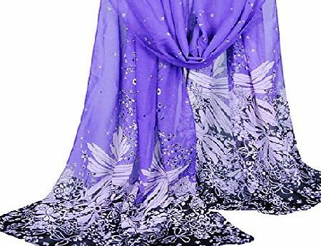 BaiLun Fashion Stylish Women Lady Neck Scarf Soft Shawl Wrap Scarves Silk Voile Chiffon Dandelion Pattern Purple