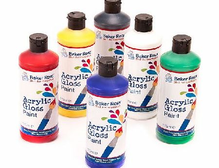 Baker Ross Acrylic Paint (Pack A) 175ml of 6 Assorted Colours Water-Based Paint for Childrens Painting amp; Crafts- Pack of 6