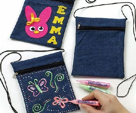 Baker Ross Plain Denim Zip-up Shoulder Bags for Children to Paint, Decorate amp; Personalise - Pack of 6