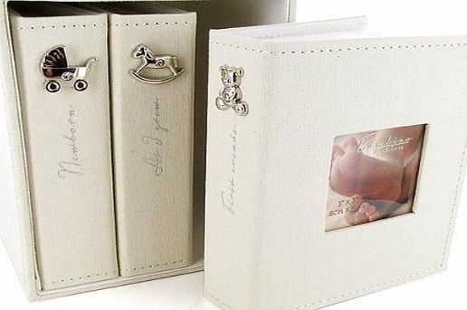 Bambino by Juliana Bambino Baby Christening Gifts. Linen Fabric Set of 3 Photo Albums