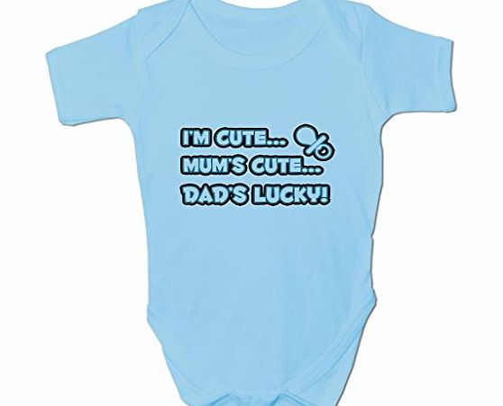 BANG TIDY CLOTHING  Baby Boys Im Cute Mums Cute Dads Lucky Baby Grow Bodysuit 0-3M Light Blue