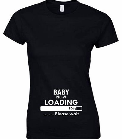 BANG TIDY CLOTHING  Womens Baby Now Loading Funny Pregnancy T Shirt Black L