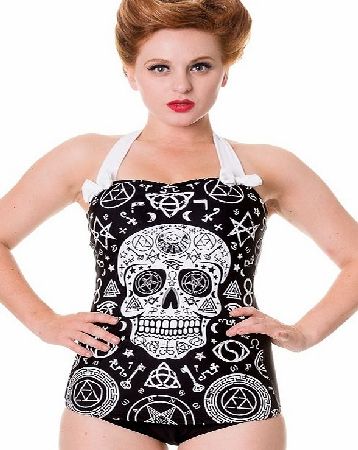 Banned Apparel Skull Pentagram Swimsuit - Size: L IBN1623