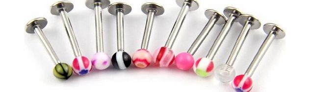 BAQI  10Pcs 3Mm Ball Beads Labrets Lip Chin Bar Ring Studs Piercing 16G Multicolor
