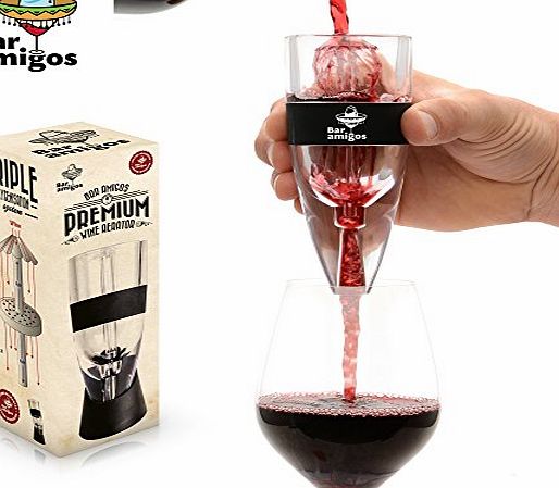 Bar Amigos Premium Wine Aerator - Globally PATENTED Triple Action Design - Aerators Give A Better Wine Drinking Experience Used By Fine Wine lovers Experts Sommeliers and Restaurants Around The World