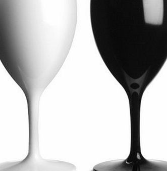 Premium Italian Designed Polycarbonate Black and White Wine Glasses 12oz / 340ml - Set of 4 (2 Black and 2 White) | Plastic Wine Glasses, Reusable Wine Glasses