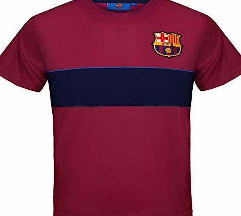Barcelona F.C. FC Barcelona Official Boys Poly Training Kit T-Shirt Red Stripe 10-11 Years LB