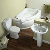 Barcelona Right-Hand Corner Bath Suite - White with Chrome Effect Bath Taps & Basin Mixer
