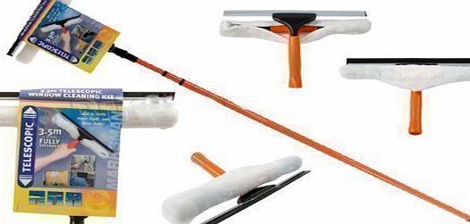 BARGAINS-GALORE 3.5M TELESCOPIC CONSERVATORY WINDOW GLASS CLEANING CLEANER KIT WITH SQUEEGEE NEW