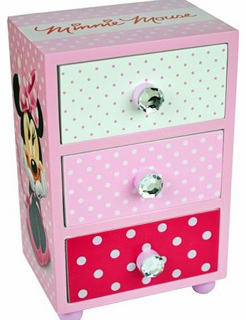 MINNIE MOUSE BEDROOM 3 DRAWER CHEST CABINET STORAGE KIDS WOODEN UNIT BOX PINK