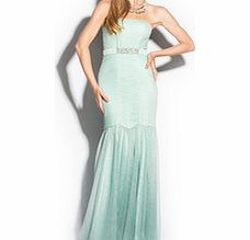 Bariano Tiffany mint gathered mesh gown