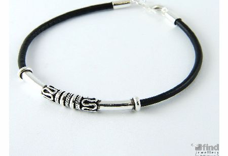Mens Leather and Sterling Silver Bracelet