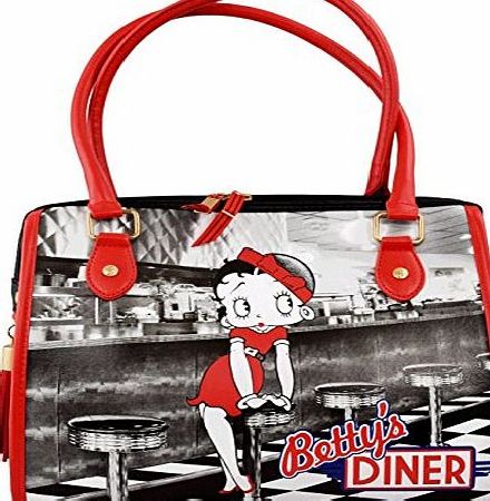 BB Designs Betty Boop Handbag - Bettys Diner Design Bowler Bag/Bowling Bag - Retro Bag - Official Licensed Product