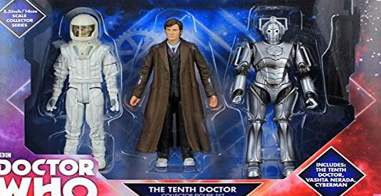 BBC Doctor who 10th doctor with long coat vashta nerada and cyberman figure collection