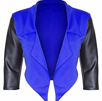 Be Jealous Womens Ladies PVC 3/4 Sleeve Waterfall Open Front Crop Coat Blazer Top Plus Size
