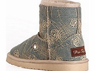 Womens Closed Round Toe No Heels Short Plush?Printing Boots with Printing and Platform, Lightblue, 39