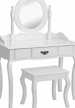 Beautify Dressing Table, Stool and Mirror Bedroom Vanity Set with Drawer - White