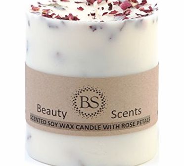 Beauty Scents Handmade Champagneamp; Roses Scented Soy Wax Candle With Rose Petals 8 cm